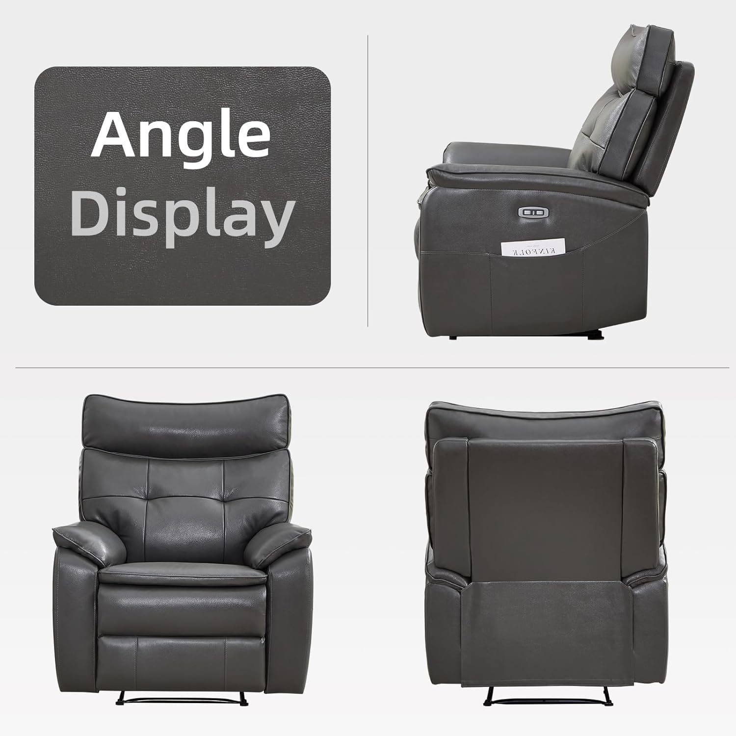 CANMOV Genuine Leather Recliner Chair,Power Recliner Chair for Adults,Electric Single Reclining Sofa with Overstuffed Armrest and Backrest for Living Room,Dark Grey