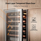 Ca'Lefort Wine Fridge Dual Zone  90 Bottle 24 Inch Wine Cooler Refrigerator  40-65°F Refrigerator with Glass Door  3 LED Built-in/Freestanding Fridge for Bar/Kitchen/Resterant (Left-Hinged)