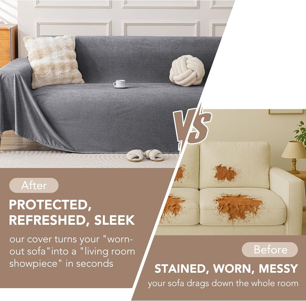 Waterproof Couch Covers for 4 Cushion, Non Slip Cat-Scratch Resistant Sofa Couch Covers for Dogs, L Shape Sectional Protectors Slipcovers, Large Furniture Covers for Pets, 91" x 150", Grey