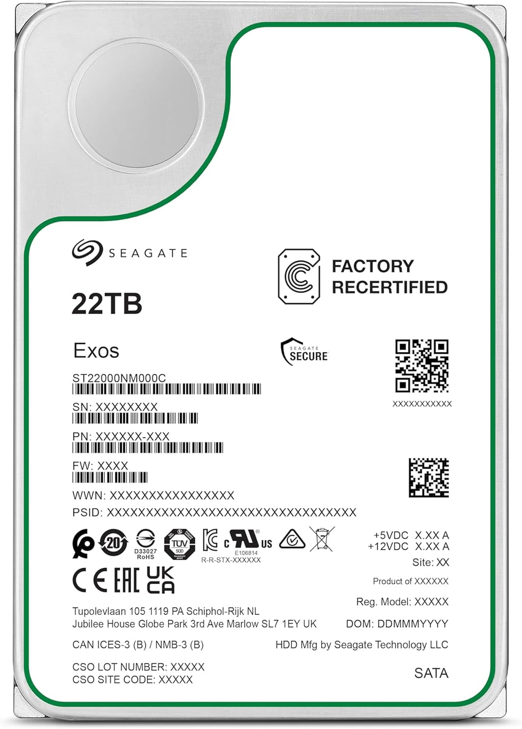 Seagate Exos 22TB SATA HDD 6Gb/s 7200RPM 3.5-inch Enterprise Hard Drive (ST22000NM000C) (Renewed)