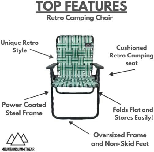 MOUNTAIN SUMMIT GEAR Retro Webbed Camping Chair - Lightweight, Foldable, Durable Steel Frame, 300lb Capacity, Vintage Stripes by Caddis Sports (1, Sage Green)