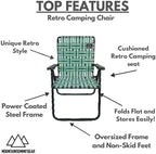 MOUNTAIN SUMMIT GEAR Retro Webbed Camping Chair - Lightweight, Foldable, Durable Steel Frame, 300lb Capacity, Vintage Stripes by Caddis Sports (1, Sage Green)