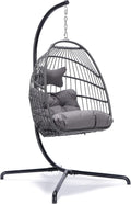 NICESOUL Swing Egg Chair with Stand Indoor Outdoor, Comfortable All Weather Wicker Patio Hanging Egg Shaped Chair with Cushions, 350lbs Capacity Hammock Chairs for Porch Balcony Bedroom, Dark Gray