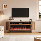 70" Farmhouse TV Stand with 50" Fireplace for TVs up to 85" 80" 75" 70" 65", Media Entertainment Center with Large Storage Cabinet,Sliding Doors for Living Room, Walnut