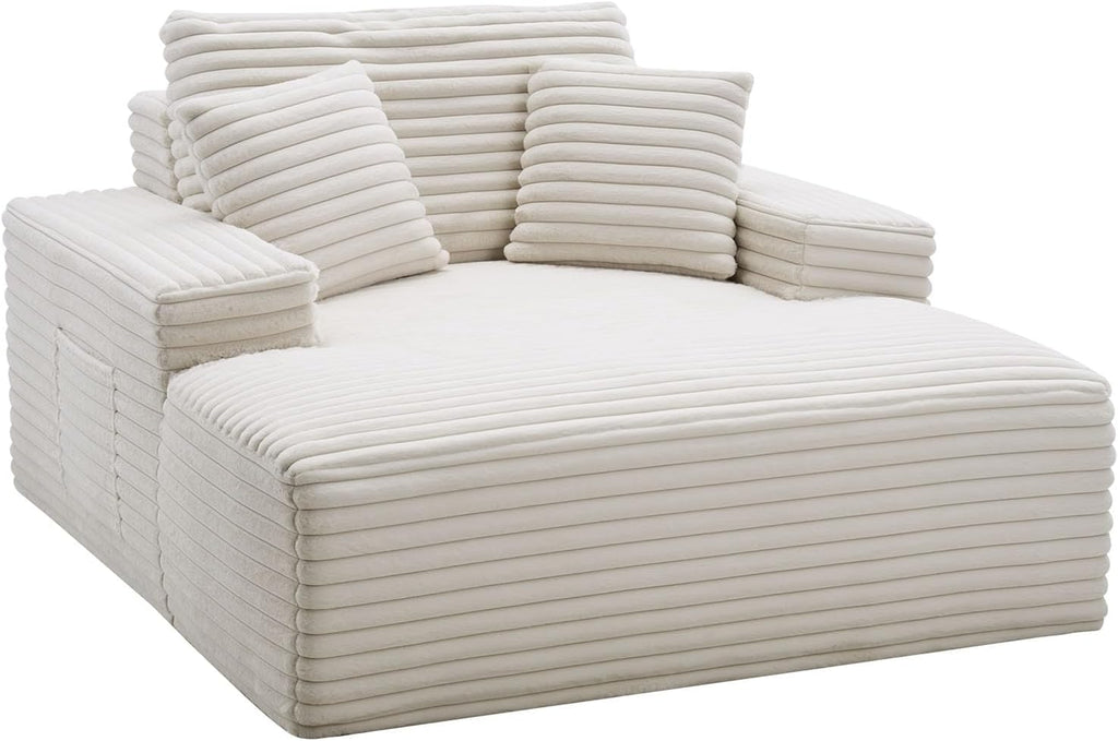 VEVOR Oversized Chaise Lounge Chair, 54" Boneless Chaise Lounge Indoor, Modern Upholstered Reading Chair with Throw Pillows & Armrests, Sofa Couch Deep Seat Sleeper for Living Room, Bedroom, Beige