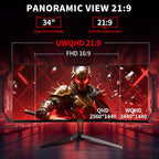 ZZA 34 Inch Curved Monitor  Gaming Monitor 240HZ 1500R 3440 * 1440P  Ultra Wide Computer Monitors with FreeSync HDR10  1ms PC Screen Eye Care  Borderless Design Support Wallmount 75x75mm