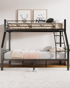 Twin XL Over Queen Bunk Bed, Heavy Duty Queen Bunk Bed for Adults, Metal Bed Frame with Full-Length Guardrails & EVA Padded Anti-Slip Ladder, No Box Spring Needed, Black