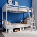 VINGLI Solid Wood Bunk Bed Twin Over Twin Classic, Twin Bunk Beds for Kids and Adults with Full Length Guardrails and Flats Pedals,Easy Assembly,No Box Spring Required,White