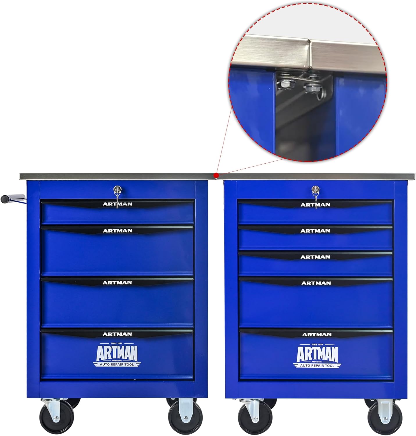 4-Drawer Rolling ToolChest, Blue & BlackModular Tool Box withWheels, Heavy-DutyRolling Tool Cabinet forGarage & WorkshopStorage