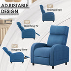 Homall Recliner Chair, Recliner Sofa for Adults, Recliners Home Theater Seating with Lumbar Support, Reclining Sofa Chair for Living Room (Fabric, Blue)