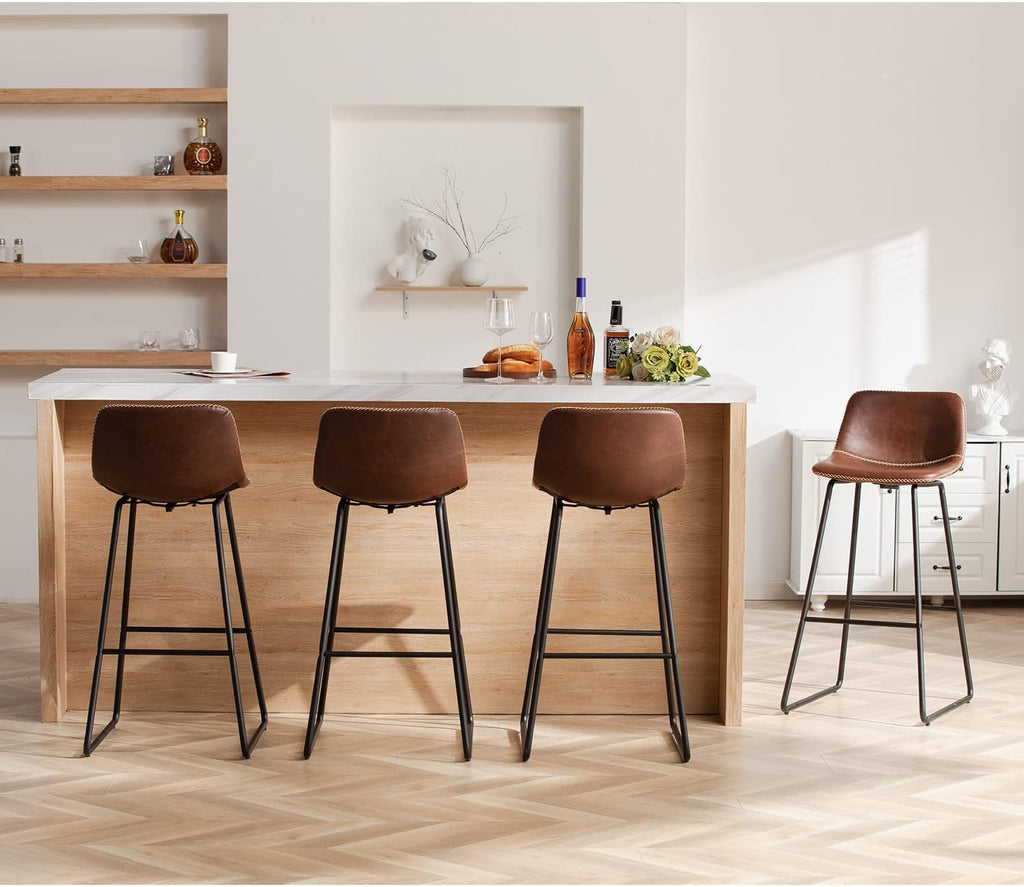 HeuGah Bar Stools, 30" Bar Height Stools Set of 4,Faux Leather Bar Stools with Back, Industrial Bar Height Barstool with Metal Legs Modern Counter Stool for Kitchen Island