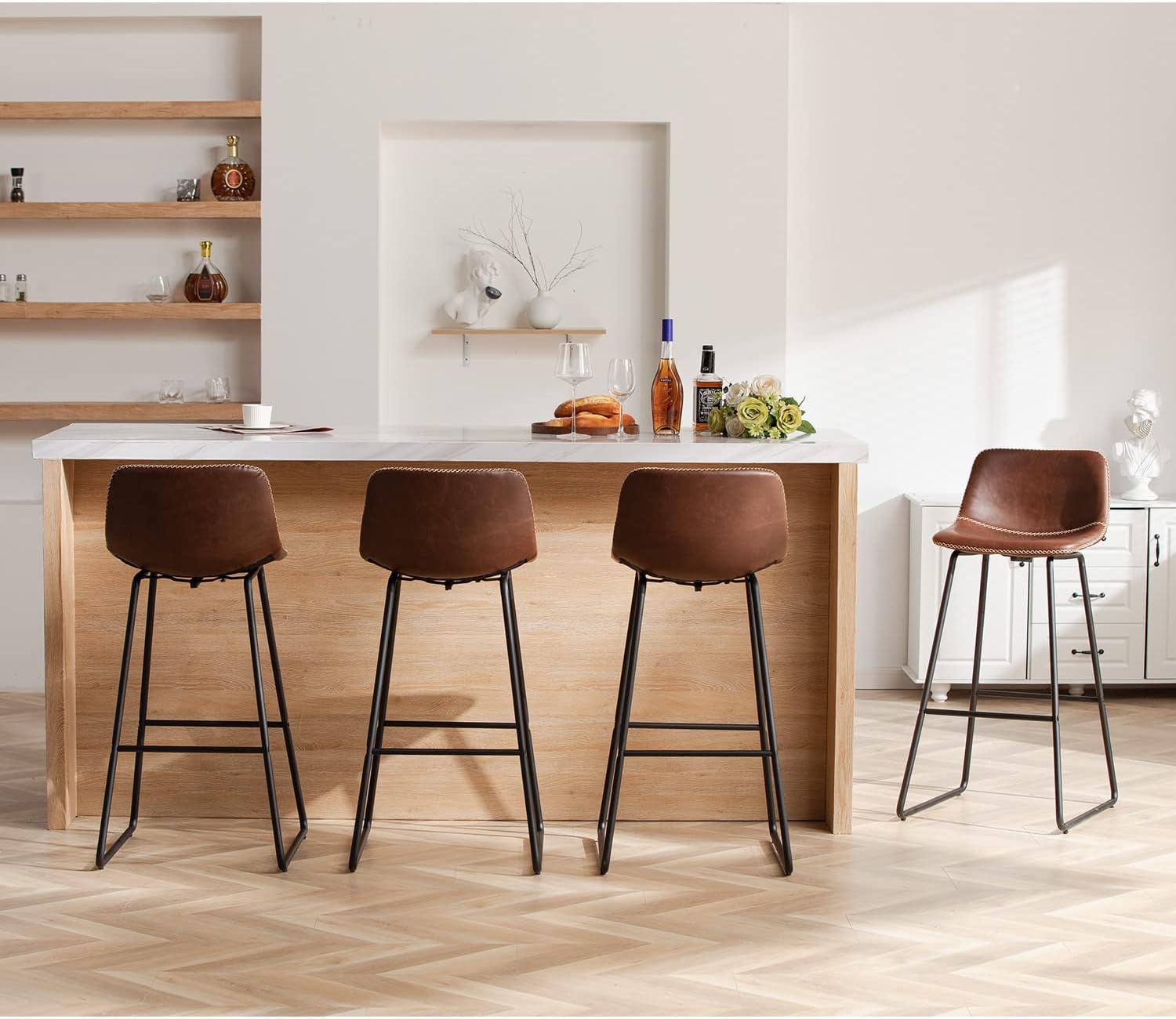 HeuGah Bar Stools, 30" Bar Height Stools Set of 4,Faux Leather Bar Stools with Back, Industrial Bar Height Barstool with Metal Legs Modern Counter Stool for Kitchen Island