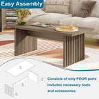 BON AUGURE Fluted Coffee Table, Wood Living Room Tables, Rectangle Coffee Tables for Living Room, Center Table for Home, Office (Greige Oak, 43Inch)