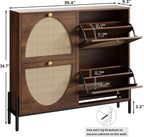 IRONCK Rattan Shoe Cabinet Storage with 4 Flip Drawers, Freestanding Shoe Storage Organizer Cabinet for Entryway, Narrow Shoe Rack Cabinet, Walnut
