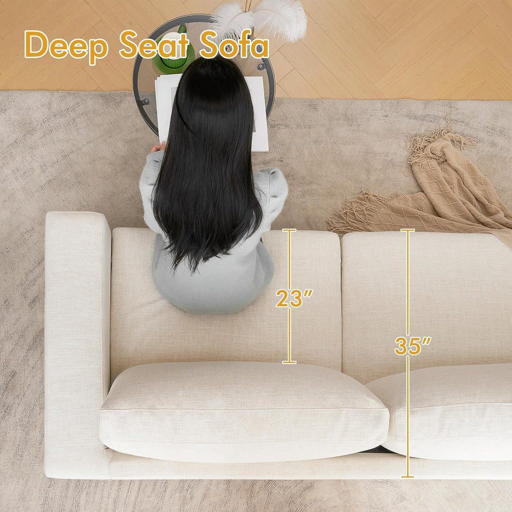 ELUCHANG 85" Modern Sofa Couches for Living Room, 3 Seater Sofa, Natural Linen Deep Seat Sofa with Upholstered Cushion&Detachable Cover, Comfy Sofa Couch for Small Space, Apartment, Beige