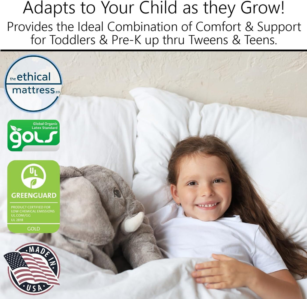 Ethical Mattress CO 6" Kid's Mattress, Toxin-Free, Made in The USA with Organic Cotton, Wool, Latex & Pocketed Coils (Bed-in-a-Box); Perfect for bunk beds, trundles & Platform beds - Twin Size