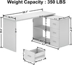 HSH White L Shaped Desk with Drawers Shelves, 360 Rotating Office Computer Desk with Storage Cabinet, Corner Home Office Desk Computer Table .55 Inch