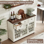 Joaxswe Farmhouse Sideboard Buffet Cabinet with Storage,48" Large Credenza with 3 Glass Doors & 3 Drawers,Adjustable Shelves Console Table,Wood Kitchen Coffee Bar for Dining Room,Living Room,White