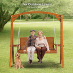 VINGLI XL Size Patio Wooden Porch Swing Outdoor with Cup Holders & Phone Slots  Heavy Duty 880 LBS Hanging Swing Chair Bench with Hanging Chains for Yard  Lawn  Garden (5 FT Pro  Brown)