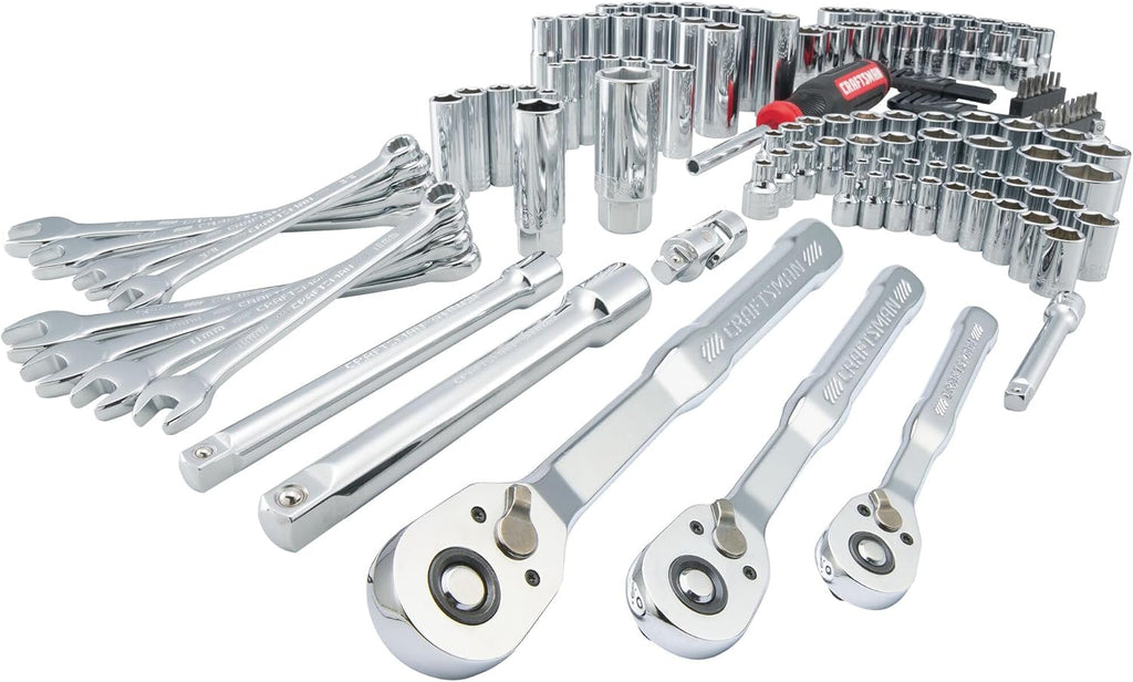 CRAFTSMAN Mechanic Tool Set 135 Pcs, 1/4, 1/2 and 3/8 Inch Drive SAE and Metric Socket Wrench Set with Case (CMMT12124)