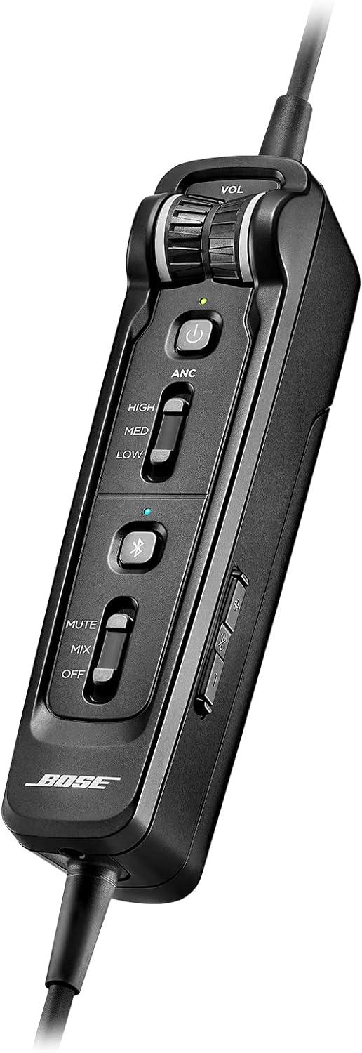 Bose A30 Bluetooth Aviation Headset - Lightweight Comfortable Design  Adjustable ANR and Noise Cancelling Microphone  Dual Plug – Black