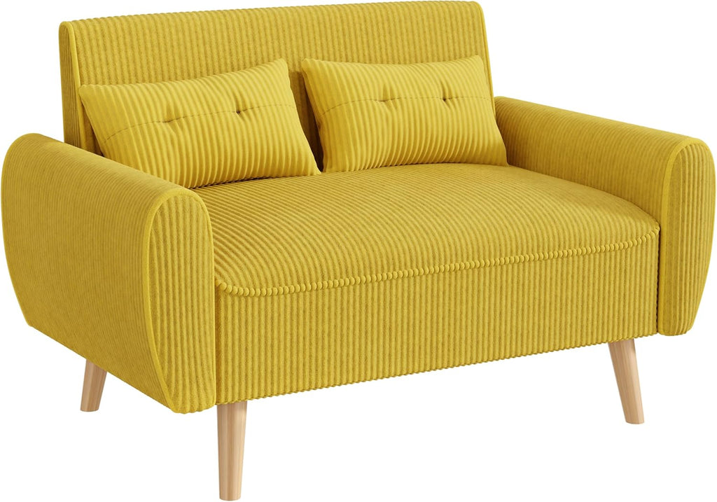 JAMFLY 47'' Small Loveseat Sofa, 2 Seat Compact Couch with Tapered Legs, Yellow Upholstered Furniture, Solid Wood Frame, Comfy Foam Cushion, Easy Assembly for Small Spaces