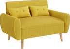 JAMFLY 47'' Small Loveseat Sofa, 2 Seat Compact Couch with Tapered Legs, Yellow Upholstered Furniture, Solid Wood Frame, Comfy Foam Cushion, Easy Assembly for Small Spaces