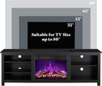 AMERLIFE Fireplace TV Stand, Wood Texture Entertainment Center with 23'' Electric Fireplace, Farmhouse Entertainment Stand Media TV Console for TVs Up to 80'', 70 inches, Black