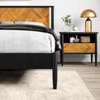 14 Inch Premium Solid Wood Bed Frame with Headboard, Rustic Farmhouse Style Platform Bed Made of 100% Solid Acacia Wood, No Box Spring Needed, King Size, Rustic Golden Brown (Lenia Collection)