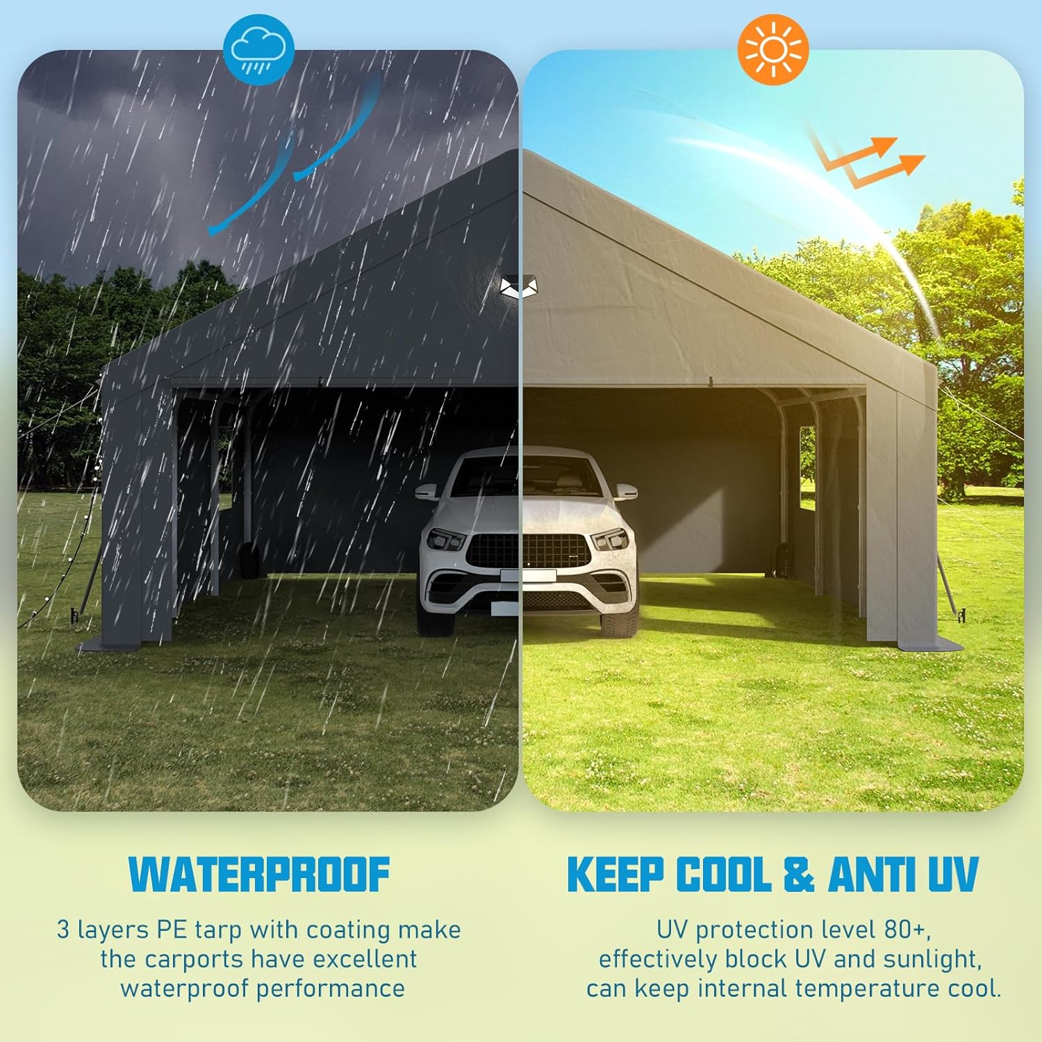 Carports Canopy Heavy Duty, Portable Garage with Sidewalls (20x20, Grey)