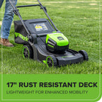 Greenworks 60V 17" Brushless (Push) Mower + 60V (610 CFM) Brushless Blower  4.0Ah Battery and 3A Charger
