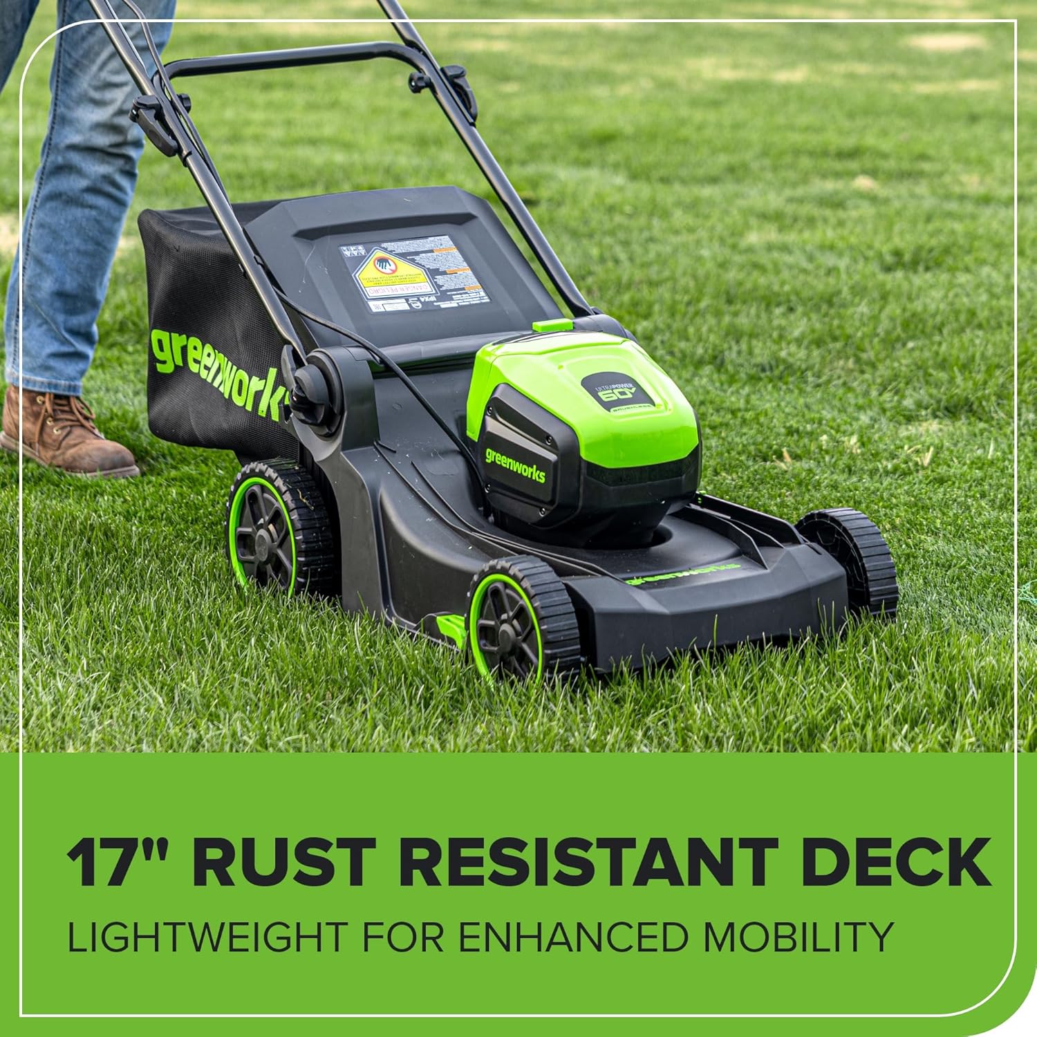 Greenworks 60V 17" Brushless (Push) Mower + 60V (610 CFM) Brushless Blower  4.0Ah Battery and 3A Charger