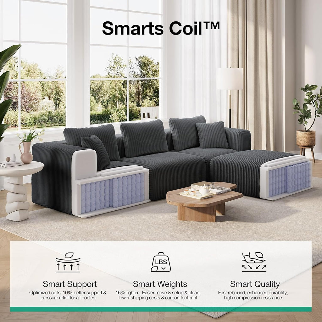 Novilla Modular Sectional Sofa, Modern Cloud Sectional Couch with Smarts Coil® Support, Upholstered Boneless Couch for Living Room Apartments Bedroom, No Assembly Required, Dark Gray (Armless Chair)