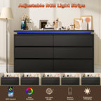 Loomie Upgraded 6 Drawer Black Dresser for Bedroom, 47.2" Long Chest of Drawers with Charging Station & LED Lights, Wooden Storage Cabinet Dresser for Closet,Modern TV Stand with Deep Drawers