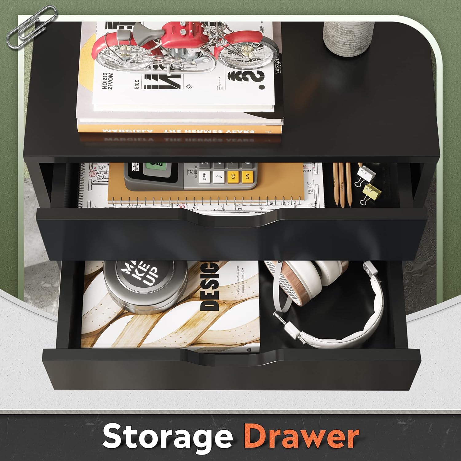 DEVAISE 7-Drawer Office Cabinets, Wood Storage Drawer File Cabinet with Wheels, Black