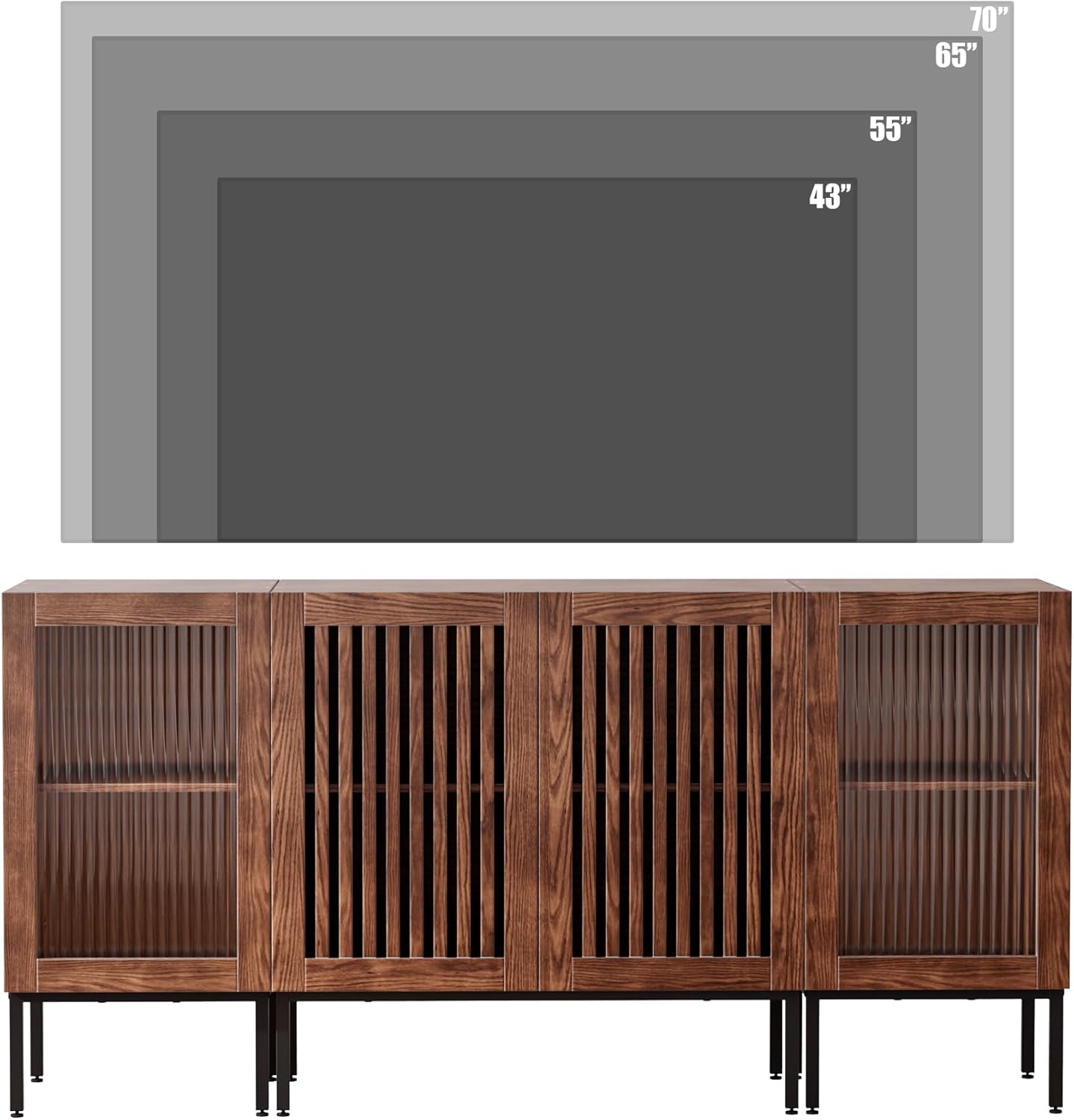 Modern TV Stand for TVs up to 70 Inch, Entertainment Center TV Console with Storage Cabinets and Glass Doors, Media Console for Living Room, Brown