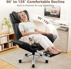 Big and Tall Office Chair, Flip Armrests for Pets & Cross Legged Sitting, Ergonomic Leather Executive Desk Chair with Foot Rest, High-Back Reclining Computer Chairs for Office Home Game - Black
