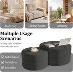 Round Nesting Coffee Table Set of 2,Upholstered Foam Ottoman Footrest Side Table Set,Modern Flannel Circle Coffee Table No Assembly for Living Room Entryway Bedroom,Grey