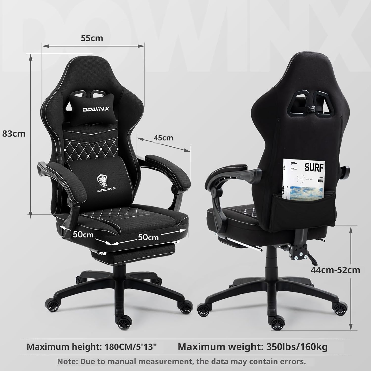 Dowinx Gaming Chair Breathable Fabric Game Chair with Gel Pad and Storage Bag, Comfortable Gamer Chair with Pocket Spring Cushion,Ergonomic Computer Chair with Footrest,Black