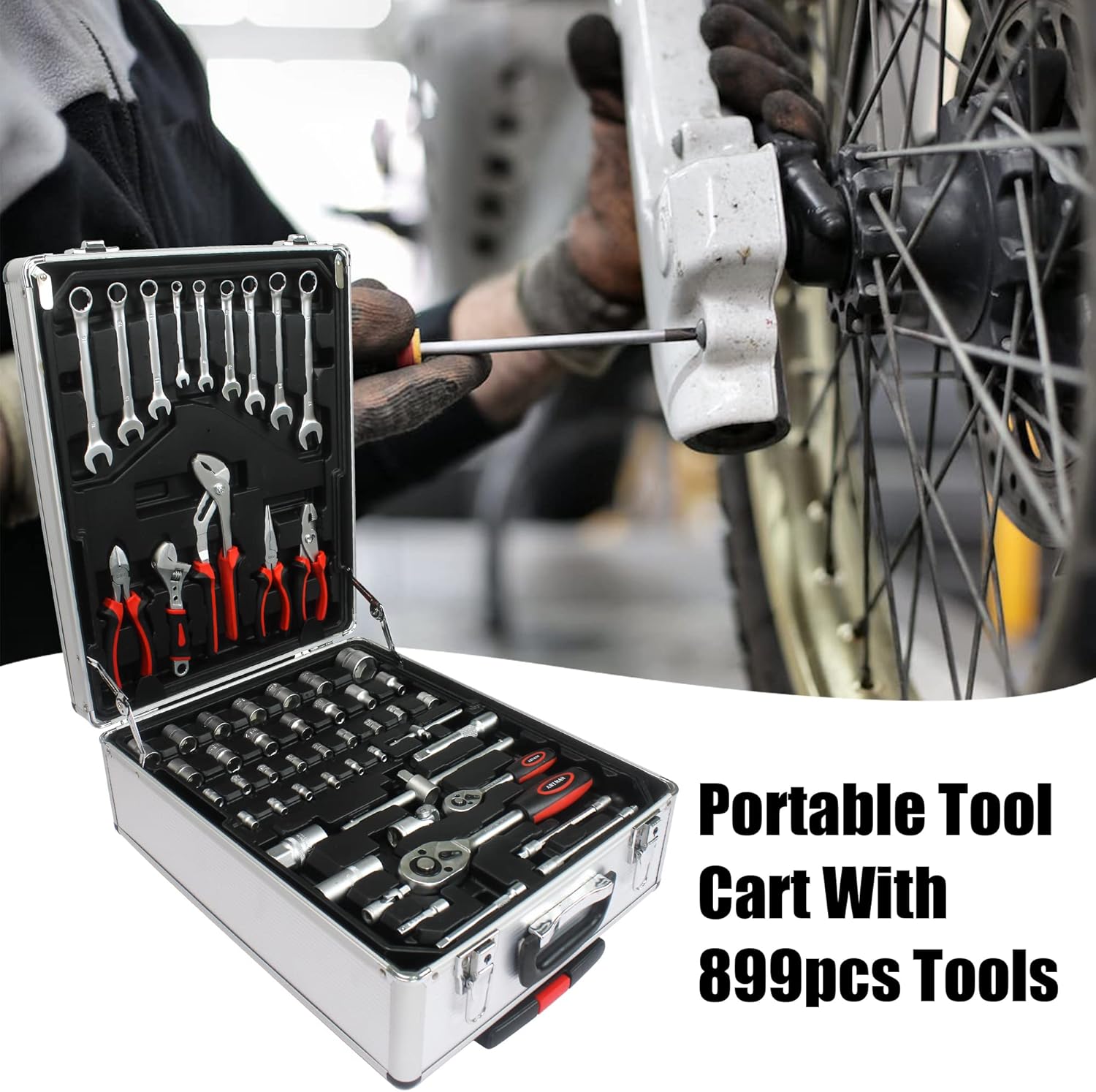 Campfun 899-Piece Household Tool Set with Complete Hand Tools, Mechanic Toolbox Set with Rolling Case, Tool Set for Home/Auto Repair, White