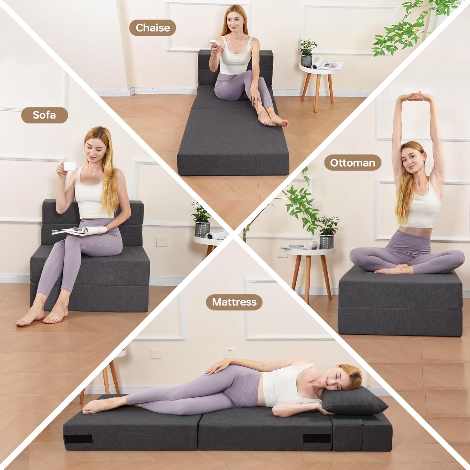 Fvkind Folding Sofa Bed, Foldable Sleeper Chair with Washable Cover, Convertible Futon Sofa Bed with Pillow, Fold Out Couch for Living Room, Dorm, Guest Room, Single Size, Dark Grey