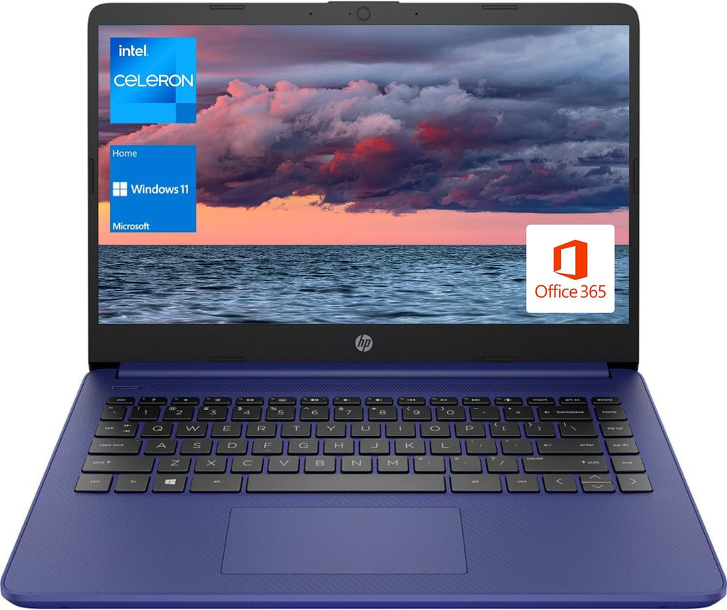 HP Portable Laptop  Student and Business  14" HD Display  Intel Quad-Core N4120  4GB DDR4 RAM  64GB eMMC  1 Year Office 365  Webcam  SD Card Reader  HDMI  Wi-Fi  Windows 11 Home  Blue  KKE Mousepad