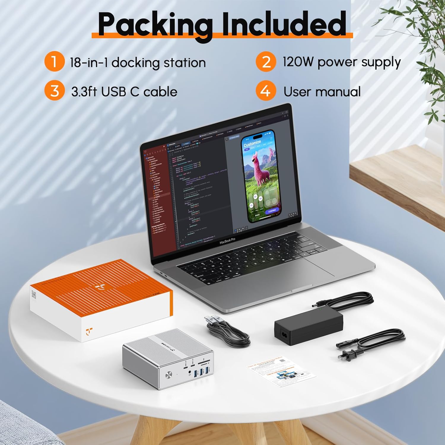 TobenONE DisplayLink Docking Station Triple Monitor with 120W Power Adapter  Triple 4K Display for MacBook Pro/Air  Thunderbolt 4/3  USB-C Windows(3X HDMI  3X DP  2xUSB-C  4xUSB 3.2  SD/TF)