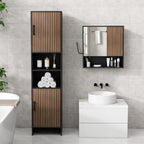 Tall Storage Cabinet, 13.15 Inch Narrow Bathroom Cabinet with USB Magnetic Light, Open Shelf, Magnetic Doors, 2 Adjustable Shelves, Anti-Tip Kit for Small Spaces, Living Room, Black, 57.1" H