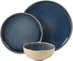 Gibson Elite Manila Bay 12-Piece Stoneware Dinnerware Set, Service for 4, Reactive Glaze Modern Artisan Plates, Bowls & Mugs, Blue, Round Design