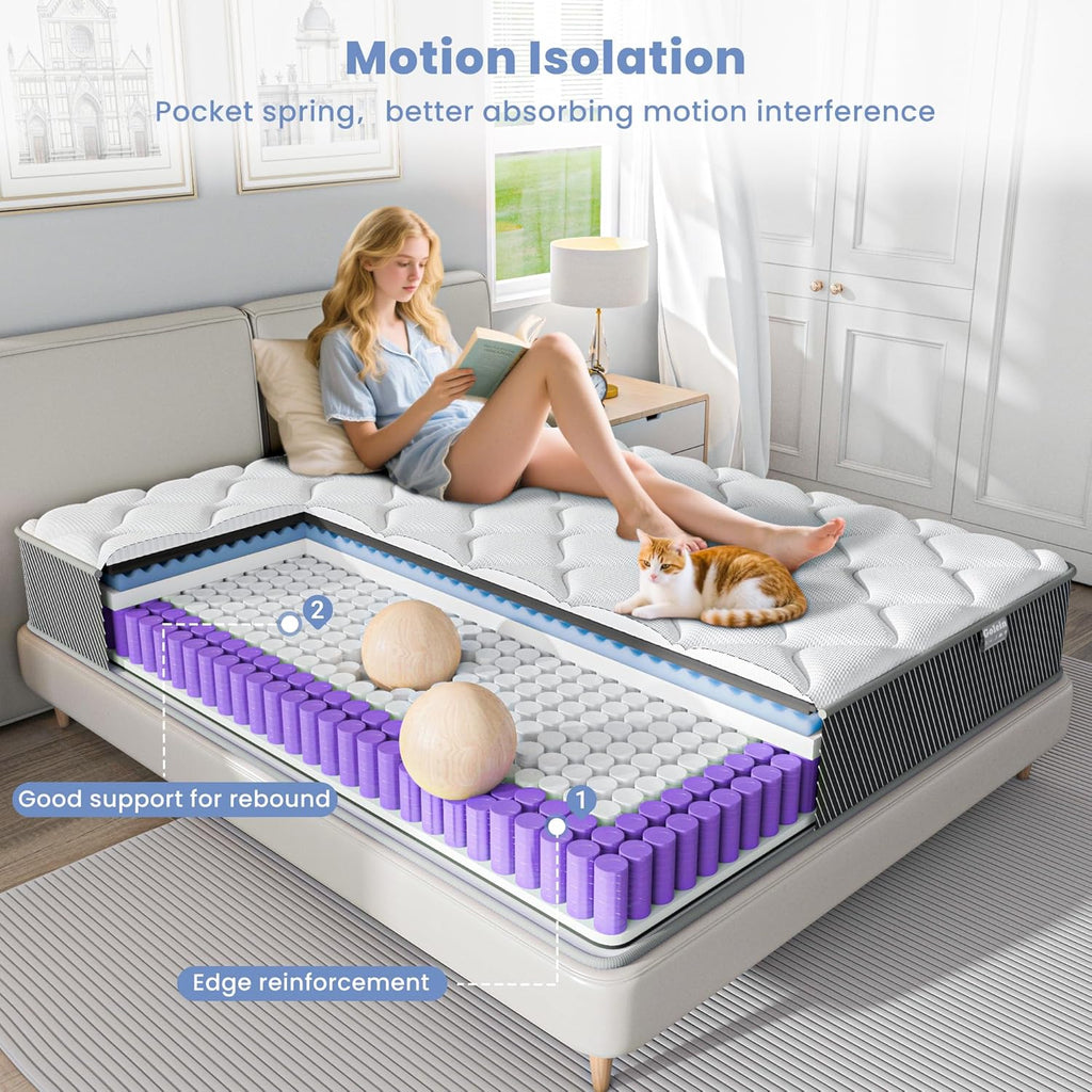 Queen Mattress, 12 Inch Memory Foam Queen Size Mattresses, Hybrid Mattress in a Box with Pocket Spring for Motion Isolation, Pressure Relief, CertiPUR-US, Medium Firm 80"x60"x12"