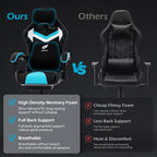Ergonomic Gaming Chair for Adults with Footrest - Height Adjustable Reclining Gamer Chair 135° with Headrest and Lumbar Support, Comfy Video Game Computer Desk Chair for Home Office, Blue