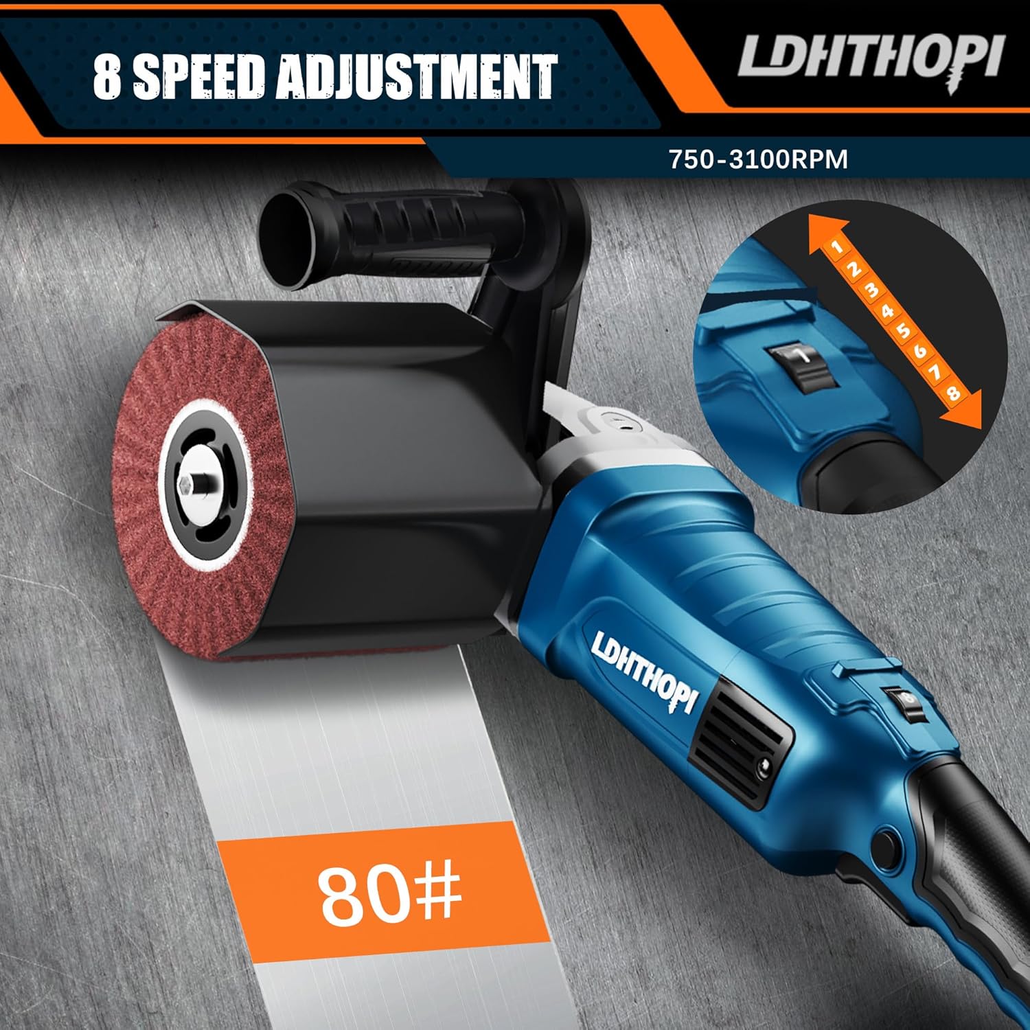 LDHTHOPI 1800W Burnishing Polishing Machine, 110V Handheld Electric Stainless Steel Polisher, 8 Variable Speed, 3100RPM for Metal, Stainless Steel, Wood