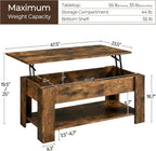 Yaheetech Coffee Table, 47.5in Lift top Coffee Table with Hidden Compartment and Storage Shelf, Lift Tabletop Dining Table for Living Room Reception Room, Rustic Brown