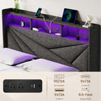 LED Queen Bed Frame with 2 Storage Drawers, Upholstered Bed Frame Queen Size with Headboard and Charging Station, No Box Spring Needed, Easy to Assembly-Dark Grey